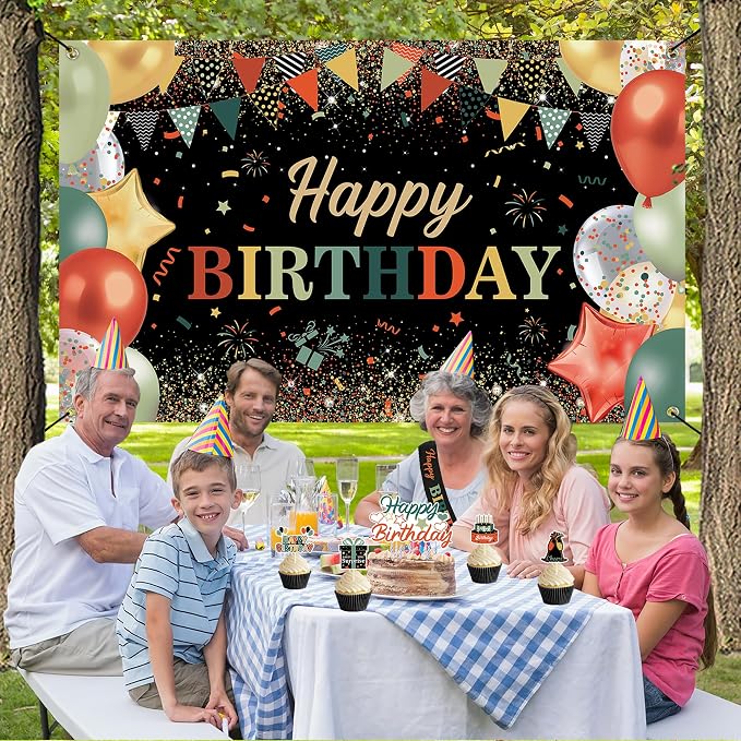 DARUNAXY Colorful Birthday Party Decorations Set | Happy Birthday Banner & Sash, Balloons Pom Poms Cake Topper Decor, Birthday Gifts Party Supplies for Men Women Boys Girls