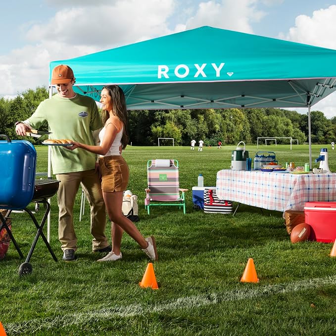 Roxy 10x10 Pop Up Canopy – UPF 50+ Outdoor Beach Tent with One-Push Setup – Portable Shade Shelter for Beach, Tailgate, Festivals, Camping – Water-Resistant Folding Gazebo with Wheeled Bag