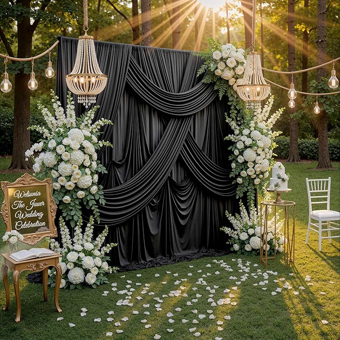 30ft x 10ft Wrinkle Free Black Backdrop Curtain for Parties, 6 Panels 5X10ft Polyester Black Photo Backdrop Drapes Back Drop Cloth for Birthday Wedding Party Photography Background