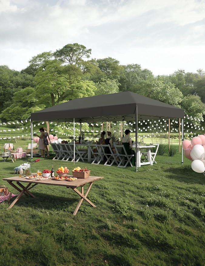 Heavy Duty Pop Up Canopy Tent for Parties - 10'x20' Waterproof Gazebo Shelter for Outdoor Events, Black