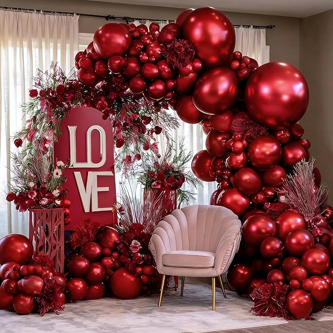 Burgundy Balloons Double Stuffed Wine Red Rose Red Balloon Arch Kit Maroon Garland Different Size For Wedding Birthday Baby Shower Anniversary Wine Party Decorations