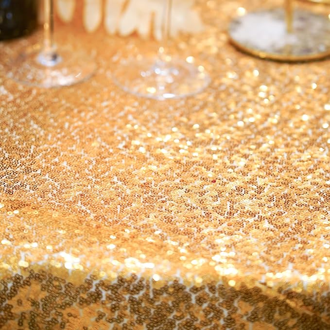 Gold Glitter Tablecloth 132'' Tablecloth Round Sequin Table Cloth Party Tablecloth Outdoor Table Cover Sequin Table Cloths for Birthy Wedding Party Decorations