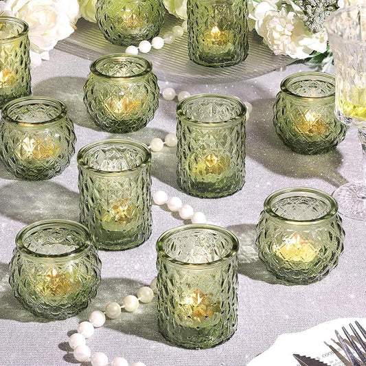 NITIME 12Pcs Assorted Green Votive Candle Holders, Tea Lights Candle Holder for Table Centerpiece, Green Candle Holders for Wedding, Bridal Shower and Tea Party Decorations