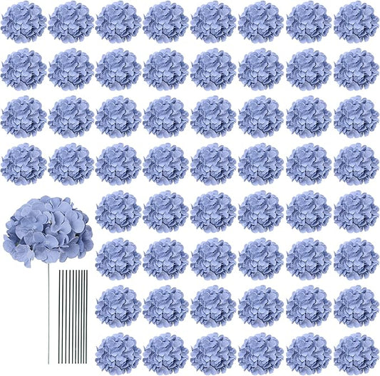 AVIVIHO 65pcs Fake Flowers Dusty Blue Hydrangea Artificial Flowers Bulk (Not Squished, No Steaming Need) Silk Flowers with Stems for Wedding Decor,Home,Baby Shower,Table Centerpieces Decoration