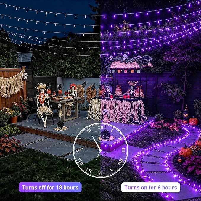 JMEXSUSS 99Ft Purple Halloween Lights, 300 LED Purple Christmas String Lights Clear Wire, Fairy Lights Indoor Outdoor Yard Tree Xmas Spooky Halloween Party Decor (Non-Connectable)