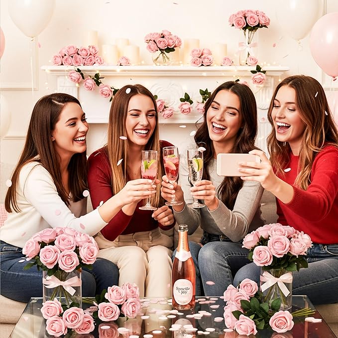 Auihiay 104PCS Pink Roses, Realistic Silk Velvet Pink Artificial Flowers, Real-Touch Fake Roses for Bridal Bouquet, Garden Party, Bedroom Decor, Home Decor, Valentine's Day, Wedding Centerpieces