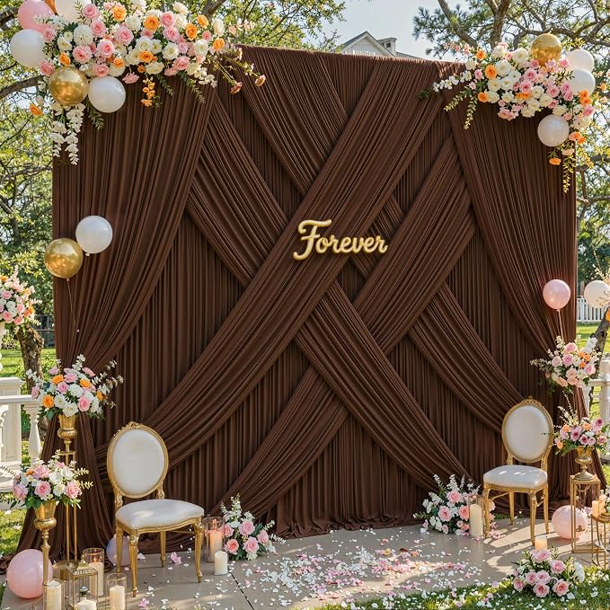 4 Panles Brown Backdrop Curtains - Wrinkle Free Fabric Backdrop Curtain for Photoshoot,10ft Wedding Party Photo Backdrop Drapes for Birthday Baby Shower Photography Stage Background Decorations