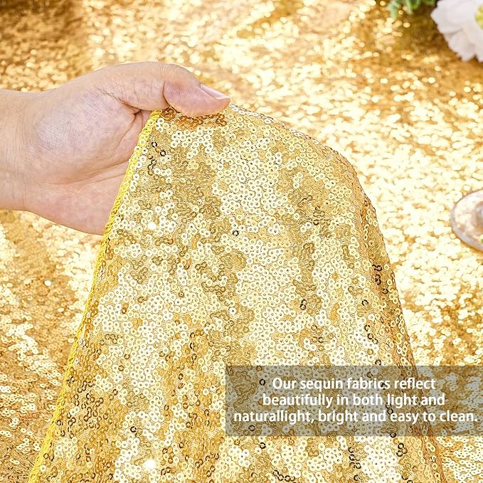 MoKoHouse Gold Tablecloth Rectangle 60" x 102" Glitter Table Cloth Sequin Fabric for Halloween Party Wedding Ceremony Cake Dessert Table Decorations