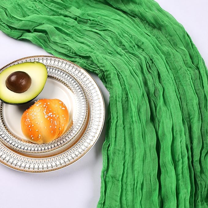 6 Pack 10FT Green Cheesecloth Table Runner 120 Inch Long Gauze Rustic Boho Spring Cheese Cloth Table Runner Sheer Fabric Decorations for Holiday Party Wedding Banquet Bridal Baby Shower Décor