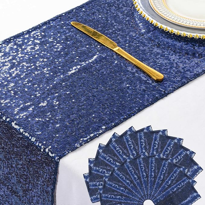 ShinyBeauty Navy Blue Table Runner 108 Inches Long, Sequin Table Runners 20 Packs of 12"X108" Blue Runners for Tables,Glitter Table Runner for Outdoor Party,Dining Decor