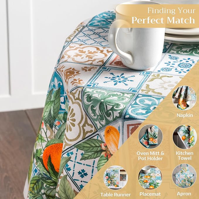 Maison d' Hermine Table Cloth Round Table 100% Cotton 63 Round Inches Tablecloth Reusable Decorative for Dining Kitchen Room Farmhouse Party Home Hotel Restaurant Spring Summer - Agrume