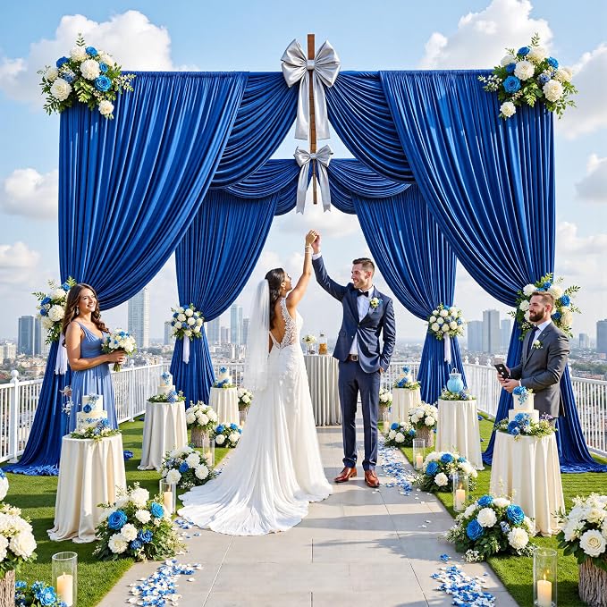 50ft x 12ft Wrinkle Free Royal Blue Backdrop Curtains for Parties, 10 Panels 12FT Long Photo Backdrop Drapes Silky Back Drop Cloth for Wedding Birthday Photography Background Decor