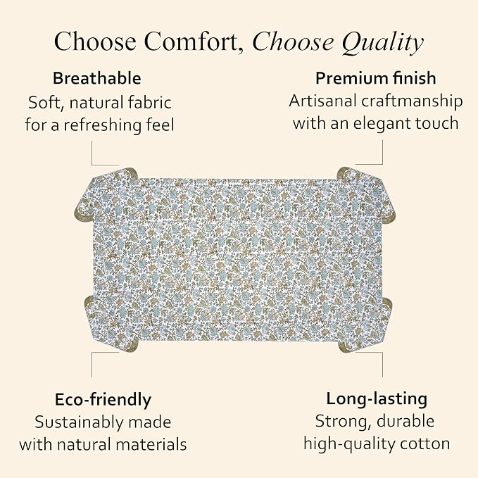 CPC Tablecloth 100% Cotton 60x60 Inch Indian Block Print Square Table Cover, Table Cloth for Weddings, Spring/Summer, Barbeque - Harvest Bloom