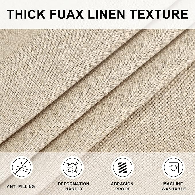 Hiasan Round Linen Tablecloth 60 Inch - Table Cloth Round Tablecloth Wrinkle and Stain Resistant Washable Polyester Fabric for Dining Room Kitchen Party, Beige