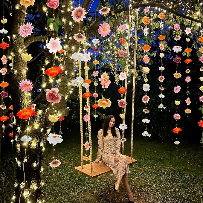Suncalla 6 Pack 35.4ft Fake Flower Garland Backdrop with LED Lights Hanging Wildflower Floral Vine Decorations for Wedding Bridal Shower Birthday Baby Shower Party Backdrop(Vivid,Multicolor)