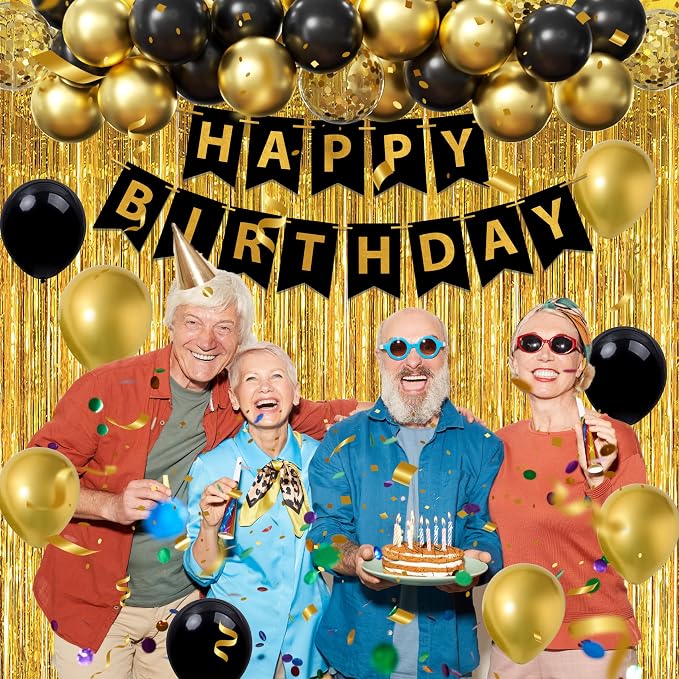 Gold 80th birthday decorations for men,3pcs birthday Decorations for Men boys black and gold Balloon Boxes Birthday Party Favors