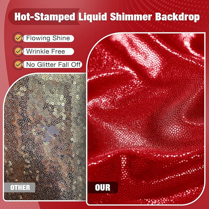 10x10FT Red Sequin Backdrop Curtain for Party - 2 Panels 5x10FT Wrinkle-Free Shimmer Drapes for Birthday, Wedding, Christmas, Decorations & Photography
