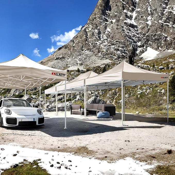 10x10ft Replacement Canopy Top-Heavy-Duty 500D 2500mm Waterproof & UPF 50+ UV Tent Cover with 8 Drainage Holes,Reinforced Straps for Camping,Trade Shows(Frame Not Included-Khaki)