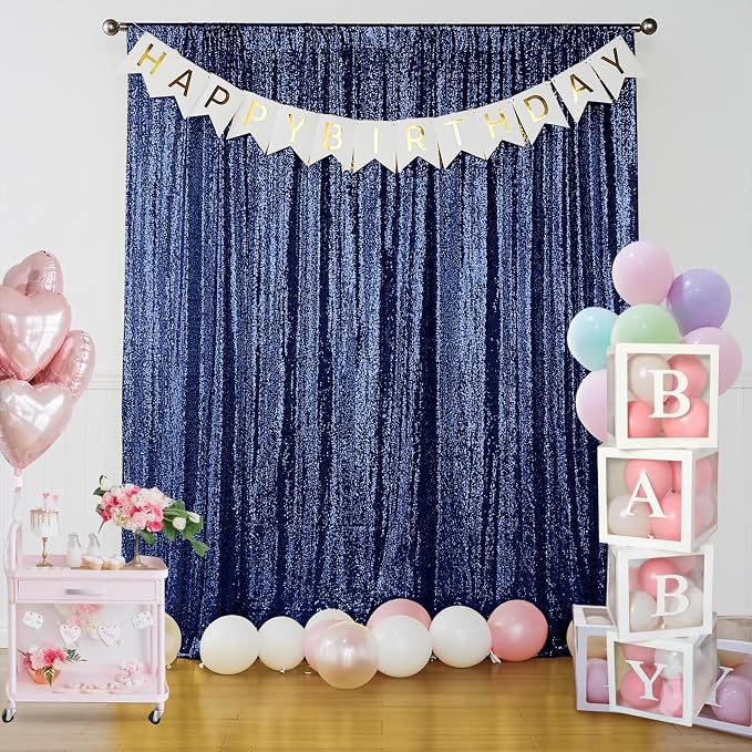 Sugargirl Navy Sequin Backdrop Curtain 4FTx8FT Glitter Navy Background Drapes Sparkle Photography Backdrop for Party Wedding Birthday Wall Decoration(1 Panel)