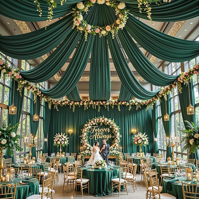 30ft x 15ft Hunter Green Backdrop Curtain Panels for Weddings - Wrinkle-Free Polyester Photo Drapes for Birthday Party, Photography Background, Stage Decor
