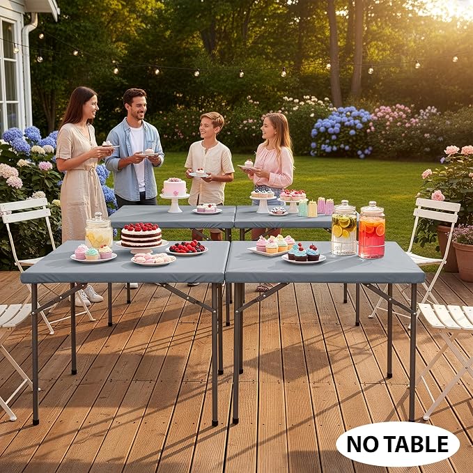 LUSHVIDA 2 Packs Vinyl Card Tablecloth with Flannel Backing 36x36 inch - Waterproof Plastic Picnic Table Cover for Square Folding Table Cloth with Elastic Corners, Light Gray