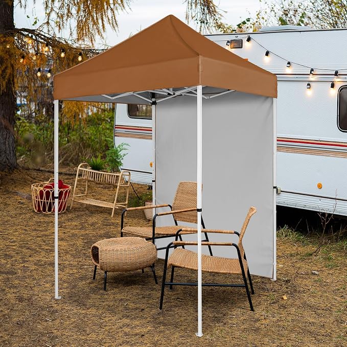 COOS BAY 5x5 Pop Up Canopy Tent with Side Wall, Easy Setup Portable Sun Shelter with Carry Bag, Outdoor Shade for Beach, Camping, Sports & Backyard, Khaki