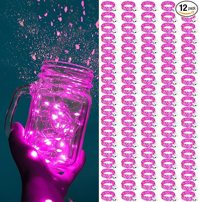 ZGWJ Fairy Lights Battery Operated, 100 Pack Twinkle String Lights 20 LED 7FT 3 Lighting Modes for Bedroom Decor, Easter, Halloween, Christmas, Party Indoor and Outdoor Decoration Pink
