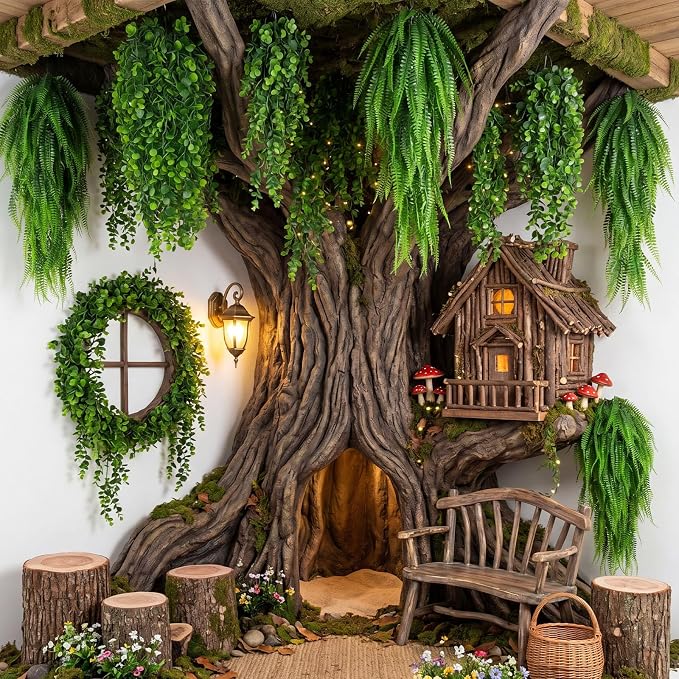 Daifunli 24 Pcs Artificial Hanging Plants Fake Hanging Ferns Plastic Fake Plant for Wall Room Garden Garland Indoor Outdoor Decor No Basket (Boston,Eucalyptus)
