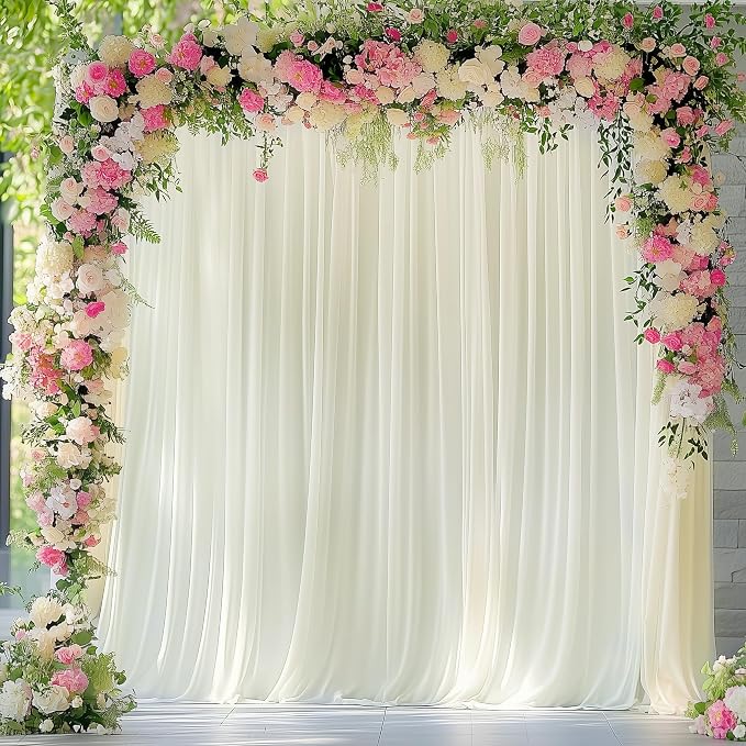 Wokceer 8FT Backdrop Stand with White Backdrop Curtain for Parties Pipe and Drape Kit with Base Adjustable Backdrop Stand Drape for Wedding Birthday Party Photo Booth Background Photography Decor