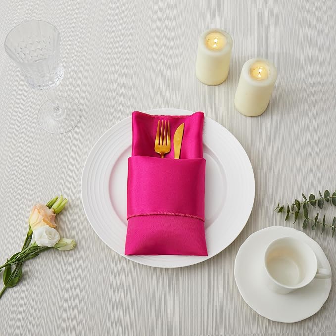 24 Pack Square Satin Dinner Napkins, 17x17 Inches Silky Soft Smooth Table Cloth Napkins for Restaurant Weddings Banquet Party Decoration, Rose Red