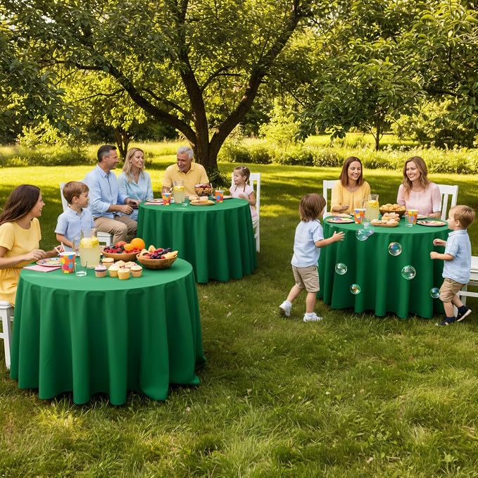 8 Packs 90 Inch Green Round Tablecloth in Diameter, Washable Polyester Fabric Tablecloths, Wrinkle Resistant Table Cloth for Wedding Party Banquet Dining