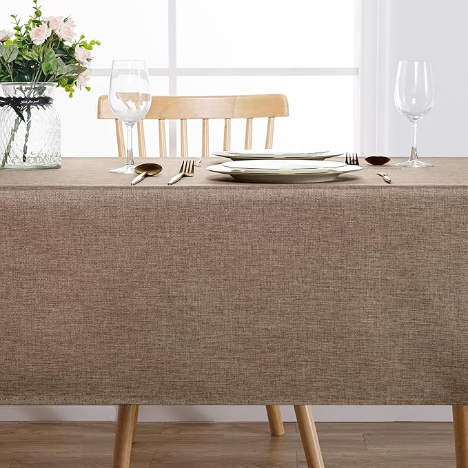 Hiasan 2 Pack Faux Linen Rectangle Tablecloth - Wrinkle and Stain Resistant Washable Table Cloth for Kitchen Dining Room Holiday Table Cover for Party Dinner, Khaki, 54 x 108 Inch
