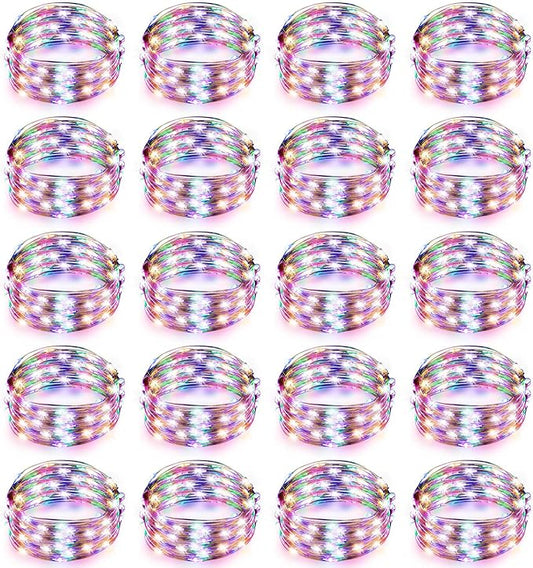 Hortsun 20 Packs Fairy Lights Battery Operated 3 Speed Modes, 7 Ft/ 2 M 20 LED Battery String Mini Waterproof Wire Twinkle Lights Bulk for Wedding Party Birthday Vases Decor (Multicolor Light)