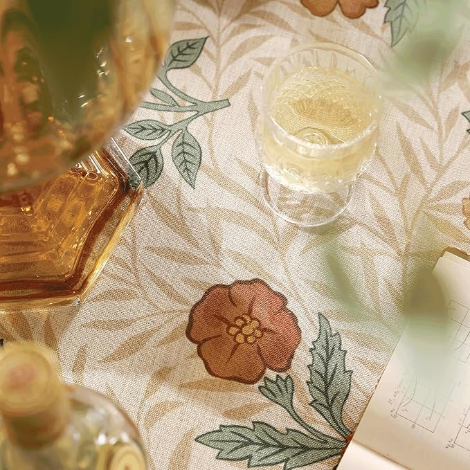 patdrea Vintage Linen Tablecloth,Rectangular,94"x63"-RosaSilvestre A | French Heavyweight Large Table Cloth for Rectangle Table,Yellow Floral Patterned,Dining Room Kitchen Tea Party Decor