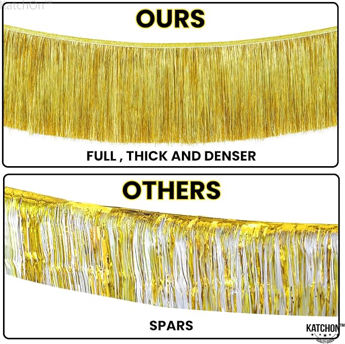 KatchOn, Pack of 2 Gold Fringe Garland - Gold Tinsel Banner for Birthday Party Decorations, Bridal Shower | Golden Foil Curtains for Golden Party Decor, Wedding, Graduation Decorations 2026