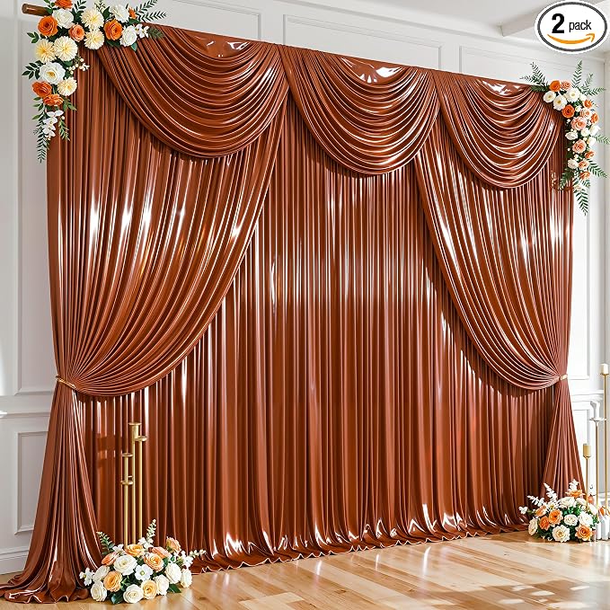 20x10ft Terracotta Glitter Backdrop Curtain for Parties, Wrinkle Free Satin Photo Backdrop Drapes 4 Panels 5x10FT Shimmer Back Drop Cloth for Wedding Birthday Baby Shower Photography Background Decor