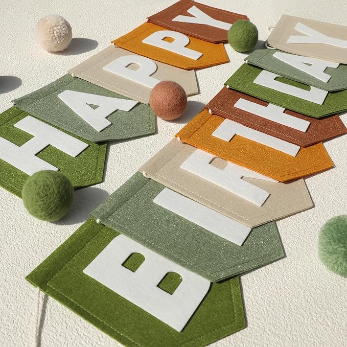 Felt Green Happy Birthday Banner Birthday Decorations for Women Girls Boys Men Pets Handmade Party Backdrop