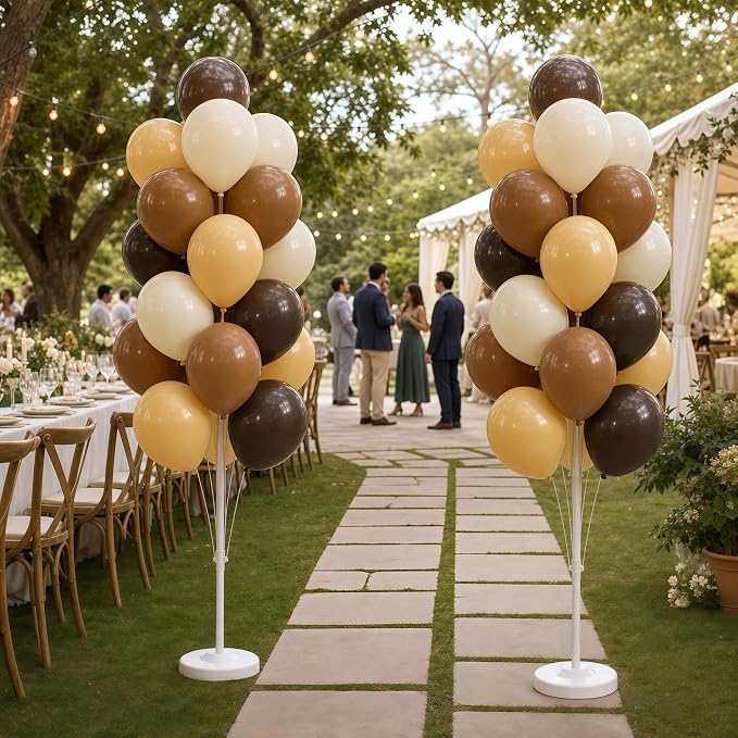 Hiins Balloon Column Kit Set of 2 With Balloons Included - with Base,Pole,Balloon Tower Backdrop Decoration for Wedding, Baby Shower,Birthday Party,Bachelorette Parties (3xChocolate Brown)