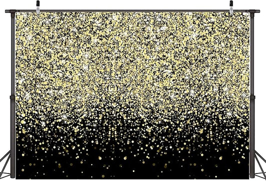 Birthday Backdrop 12 x 10 ft Girls Woman Birthday Wedding Party Decorations Banner Black Golden Theme Background Photo Booth Props Supplies for Graduation Anniversary (BLACK-GOLD, 12*10 ft)
