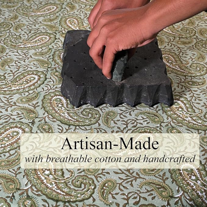 Ridhi Block Print Nostalgic Naturals Rectangle Cotton Tablecloth 190" x 72" Reusable Table Cover Decorative Everyday Use for Dining, Farmhouse, Home Gift for Spring, Easter, Valentine