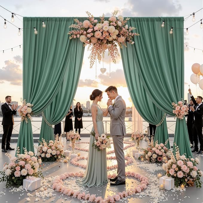 20ft x 12ft Grayish Green Backdrop Curtains for Parties, Wrinkle Free 4 Panels Photo Backdrop Drapes Back Drop Cloth for Wedding Birthday Photography Background Decor