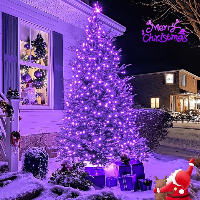 JMEXSUSS 250 LED Christmas String Lights, 91.5ft Purple Halloween Lights Outdoor Waterproof, 8 Lighting Modes Connectable Christmas Tree Light for Yard Patio Party Holiday Decorations