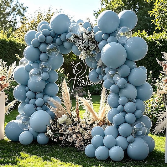 Dusty Blue Balloons, 98PCS Double Stuffed Blue Balloon Garland Arch Kit, 18/12/10/5 Inch Different Sizes for Baby Shower Birthday Gender Reveal Neutral Party Decorations