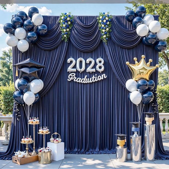 20x8ft Navy Blue Photo Backdrop Curtains for Parties Birthday Wrinkle Free Polyester Photoshoot Curtains Drapes Backdrop for Wedding Baby Shower Graduation Photography Background 4 Panels 5x8FT
