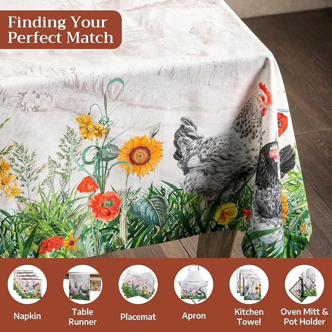 Maison d' Hermine Table Cloth Square Table 100% Cotton 54 x 54 Inches Tablecloth Reusable Decorative for Dining Kitchen Room Farmhouse Party Home Hotel Restaurant Spring Summer - Basse Cour
