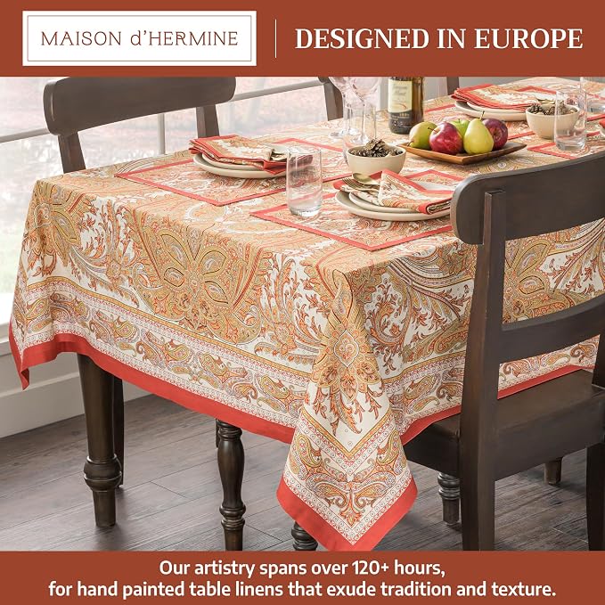Maison d' Hermine Table Cloth Rectangle Table 100% Cotton 70 x 90 Inches Fall Tablecloth Reusable Everyday Use for Thanksgiving Christmas Decorations Dining Farmhouse Party (Kashmir Paisley)