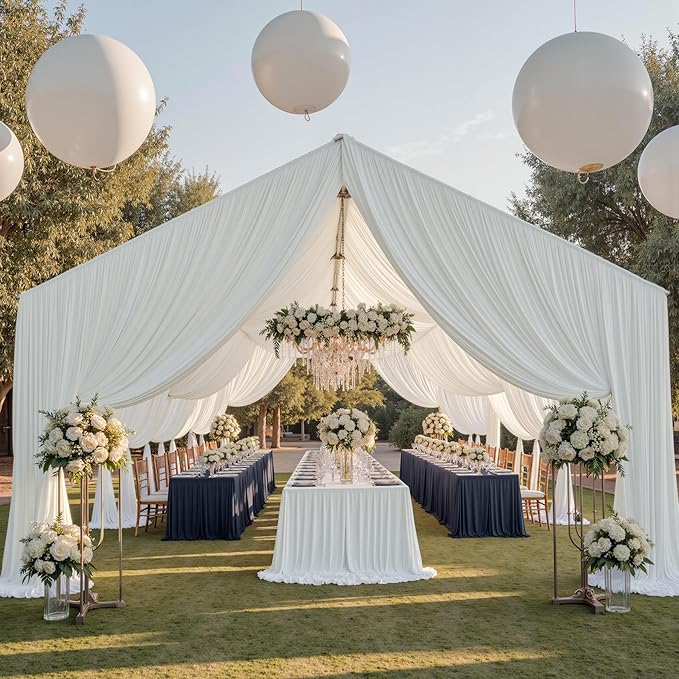 20ftx40ft Ivory Ceiling Curtain for Wedding Parties – 4 Panels Wrinkle-Free 40 FT Long Tent Draping Curtains for Wedding, Birthday & Theme Parties, 40ft Height with Rod Pocket