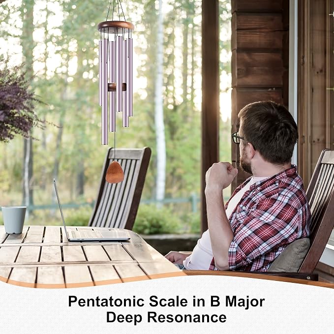 Bursvik Large Aluminium Wind Chimes 37 Inches to Create a Zen Atmosphere Suitable for Outdoor, Garden, Patio Decoration. Classic Wind Chimes with Wind Catcher Suitable as A Gift for Unisex(Purple)