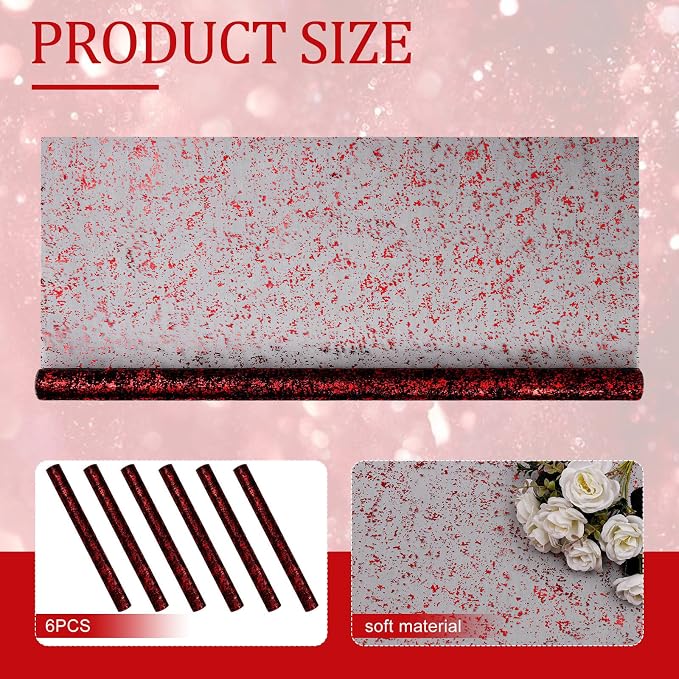 BINBE 6PCS Table Runner 10Ft Sheer Chiffon Fabric Cheesecloth Sequin Glitter Table Runner for Wedding Birthday Party Decor Black Red