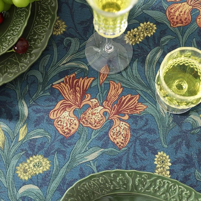 patdrea Vintage French Linen Tablecloth,Rectangular,94"x63"-Herbert C | Elegant Large Table Cloth for Rectangle Table,Navy Blue Floral Patterned,Dining Room Tea Party Thanksgiving Coffe Table